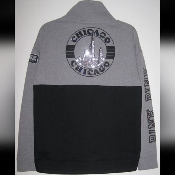 PINK CHICAGO Skyline 1/4 zip pullover sweatshirt - Picture 1 of 5